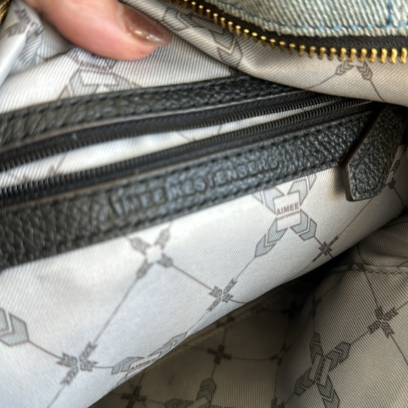 New Aimee Kestenberg genuine, leather denim satchel shoulder handbag purse gift - Picture 12 of 12